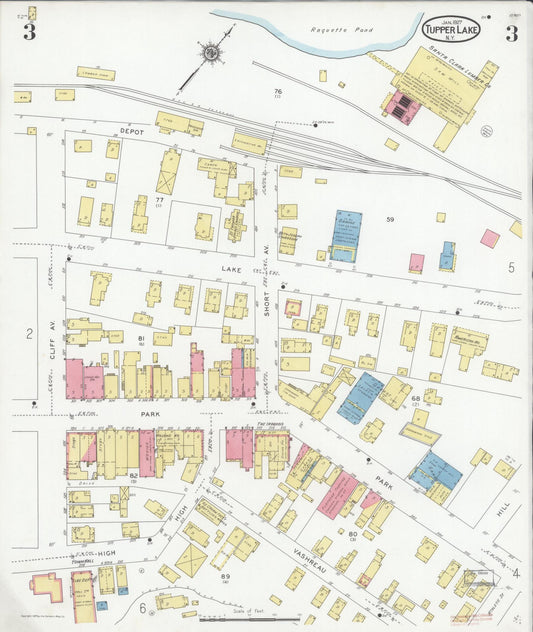 Sanborn Fire Insurance Map from Tupper Lake, Franklin County, New York (1927), Sheet #0003 - Historic Sanborn Fire Insurance Map Print, vintage old map wall art, antique decor, genealogy gift, New York New York map
