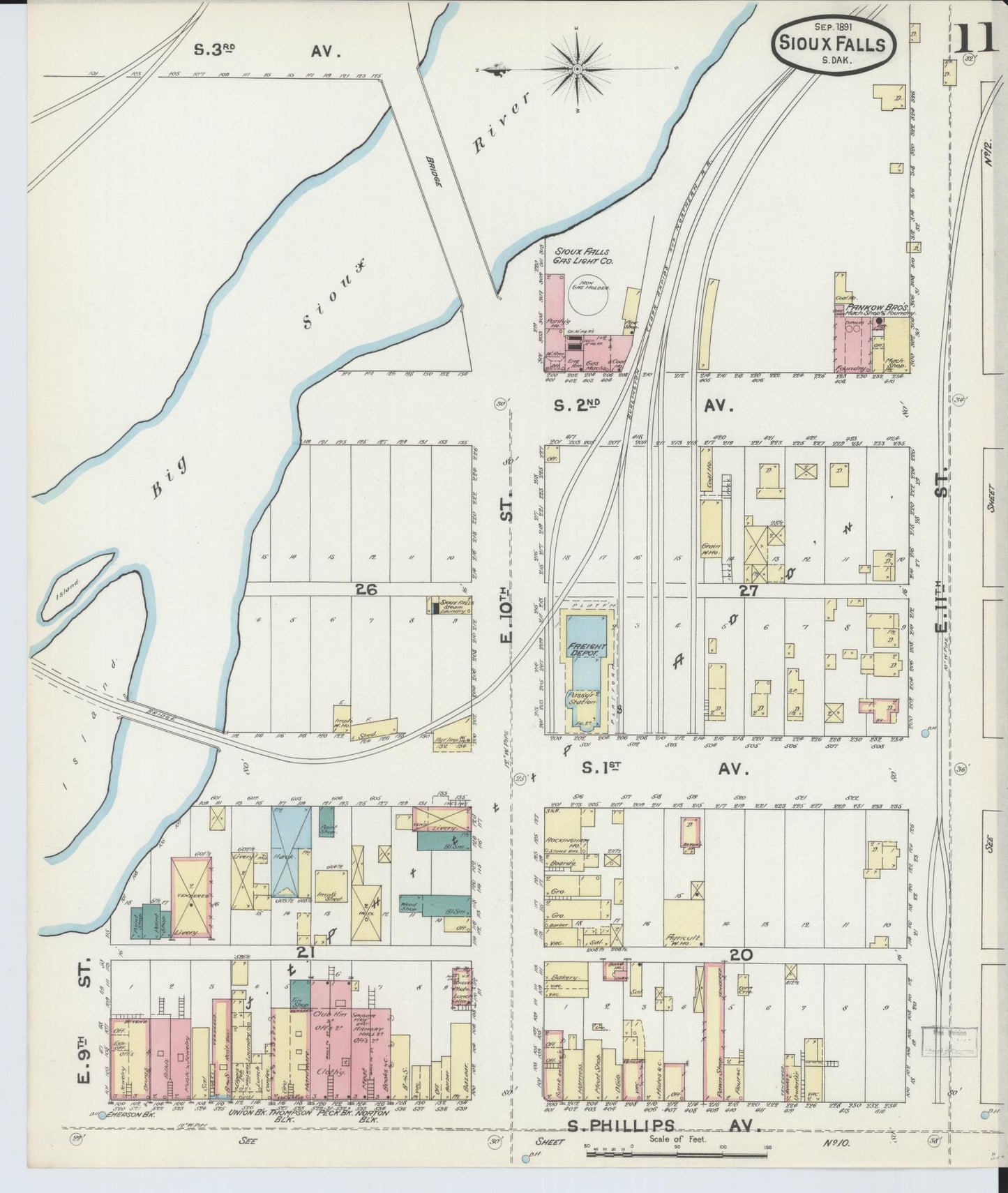 Sanborn Fire Insurance Map from Sioux Falls, Minnehaha County, South Dakota (1891), Sheet #0011 - Complete Map Set gallery image, historic Sanborn map, vintage wall art, South Dakota South Dakota