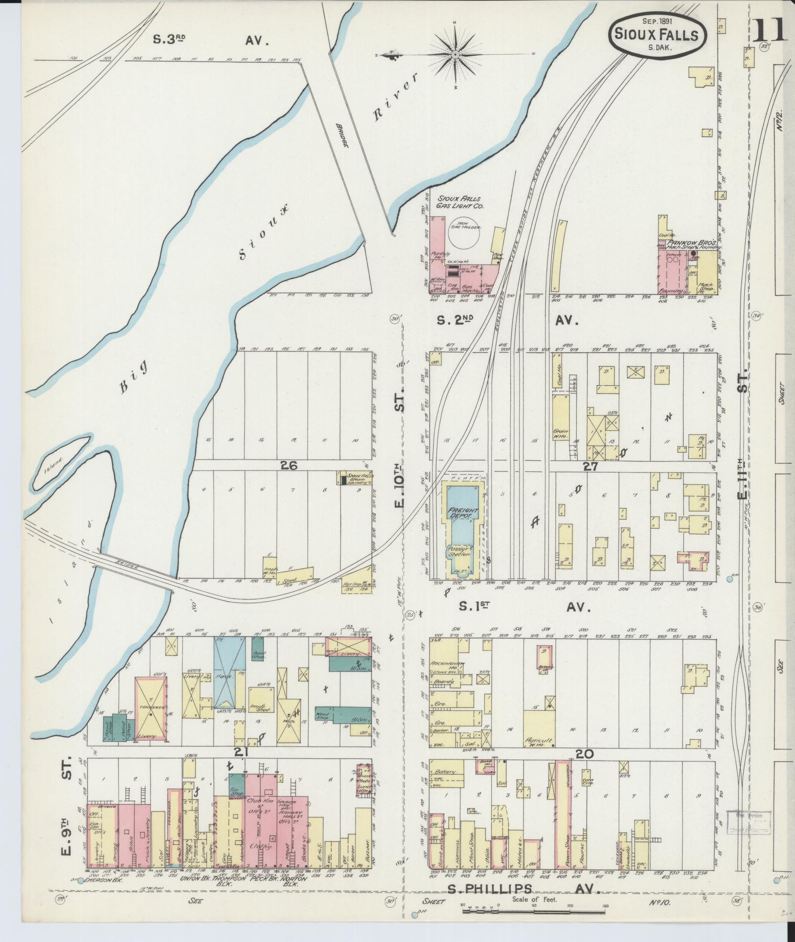 Sanborn Fire Insurance Map from Sioux Falls, Minnehaha County, South Dakota (1891), Sheet #0011 - Complete Map Set gallery image, historic Sanborn map, vintage wall art, South Dakota South Dakota