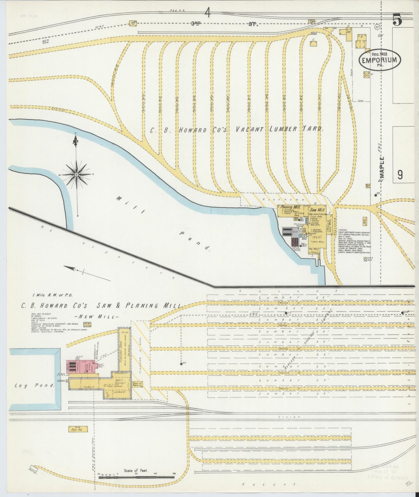 Sanborn Fire Insurance Map from Emporium, Cameron County, Pennsylvania (1903), Sheet #0005 - Historic Sanborn Fire Insurance Map Print, vintage old map wall art, antique decor, genealogy gift, Pennsylvania Pennsylvania map
