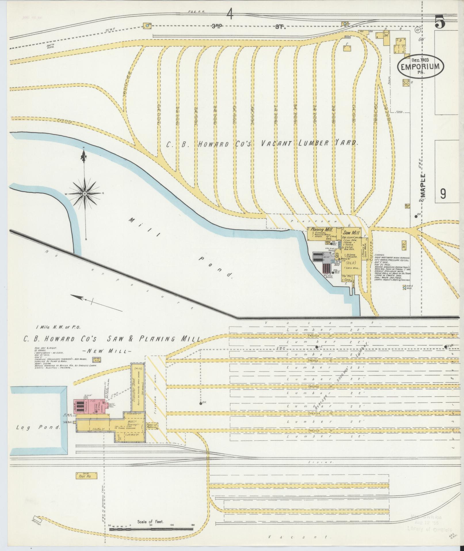 Sanborn Fire Insurance Map from Emporium, Cameron County, Pennsylvania (1903), Sheet #0005 - Historic Sanborn Fire Insurance Map Print, vintage old map wall art, antique decor, genealogy gift, Pennsylvania Pennsylvania map