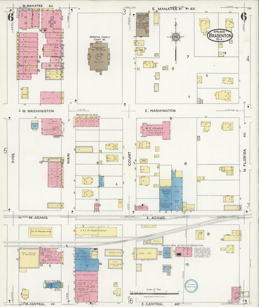 Sanborn Fire Insurance Map from Bradentown, Manatee County, Florida (1926), Sheet #0006 - Historic Sanborn Fire Insurance Map Print, vintage old map wall art, antique decor, genealogy gift, Florida Florida map