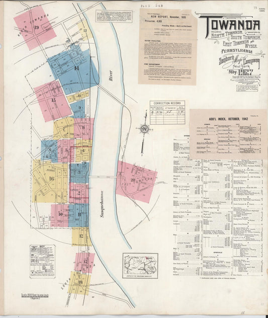 Sanborn Fire Insurance Map from Towanda, Bradford County, Pennsylvania (1949), Sheet #0001 - Historic Sanborn Fire Insurance Map Print, vintage old map wall art, antique decor, genealogy gift, Pennsylvania Pennsylvania map