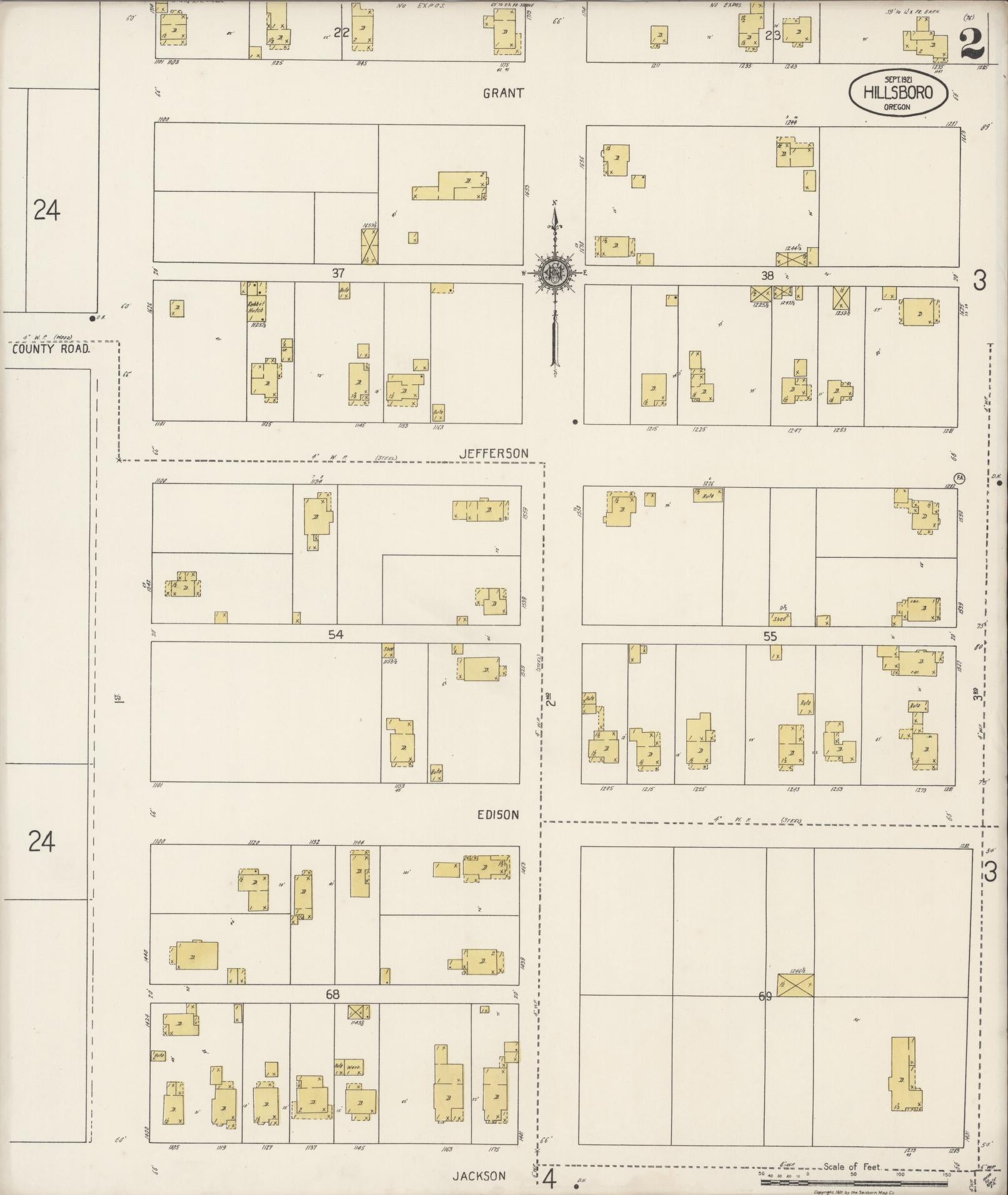 Sanborn Fire Insurance Map from Hillsboro, Washington County, Oregon (1921), Sheet #0002 - Complete Map Set gallery image, historic Sanborn map, vintage wall art, Oregon Oregon