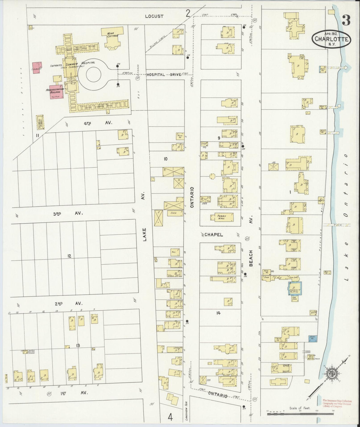 Sanborn Fire Insurance Map from Charlotte, Monroe County, New York (1912), Sheet #0003 - Historic Sanborn Fire Insurance Map Print, vintage old map wall art, antique decor, genealogy gift, New York New York map