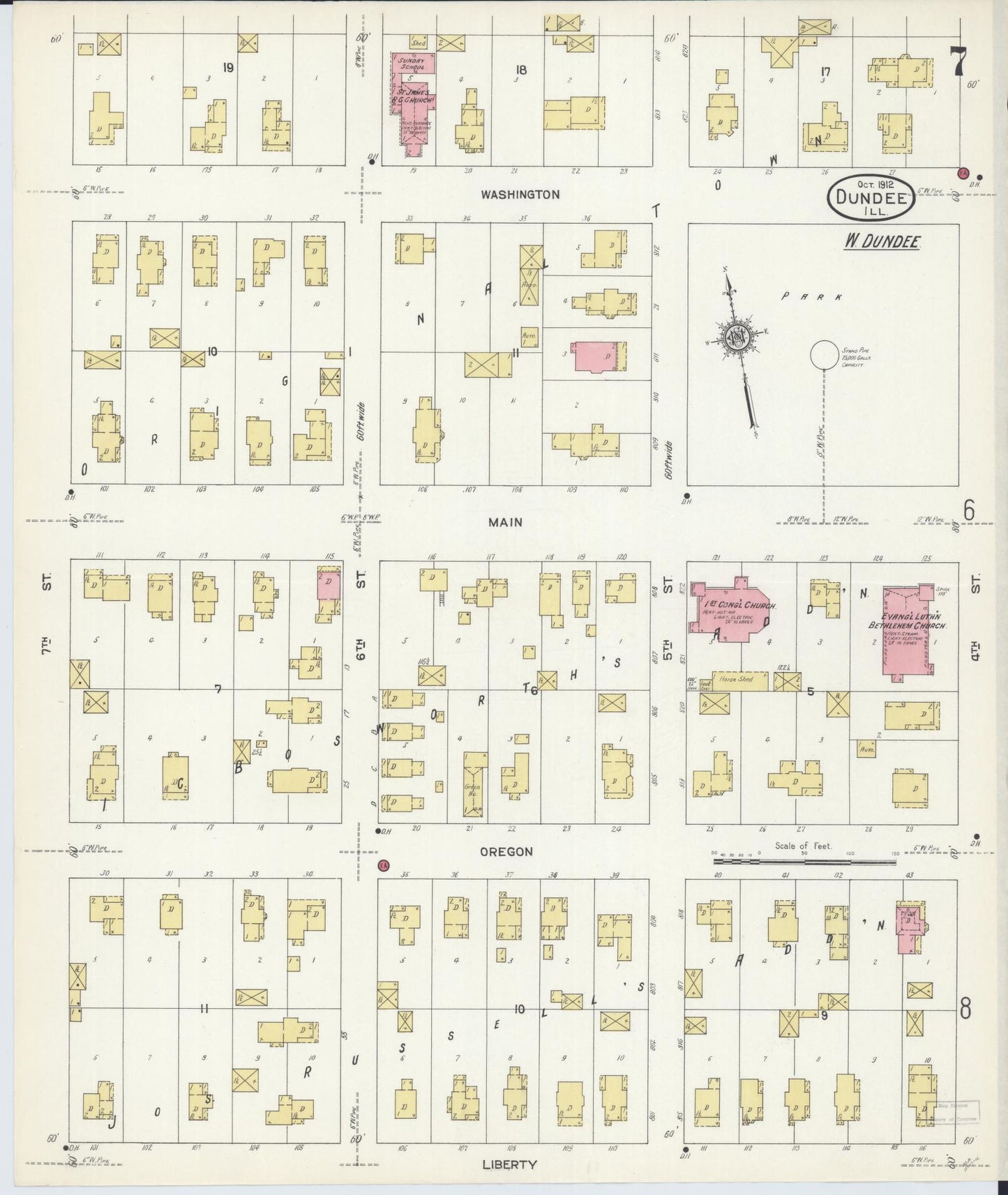 Sanborn Fire Insurance Map from Dundee, Kane County, Illinois (1912), Sheet #0007 - Complete Map Set gallery image, historic Sanborn map, vintage wall art, Illinois Illinois