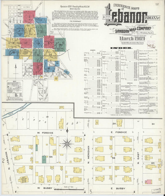 Sanborn Fire Insurance Map from Lebanon, Boone County, Indiana (1909), Sheet #0001 - Historic Sanborn Fire Insurance Map Print, vintage old map wall art, antique decor, genealogy gift, Indiana Indiana map