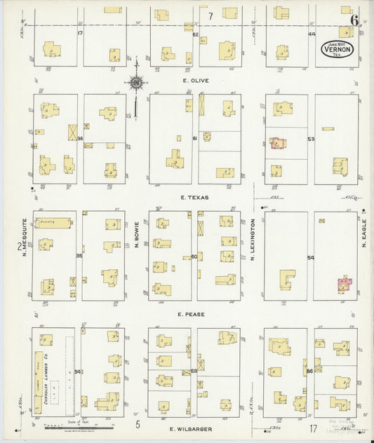 Sanborn Fire Insurance Map from Vernon, Wilbarger County, Texas (1920), Sheet #0006 - Historic Sanborn Fire Insurance Map Print, vintage old map wall art, antique decor, genealogy gift, Texas Texas map