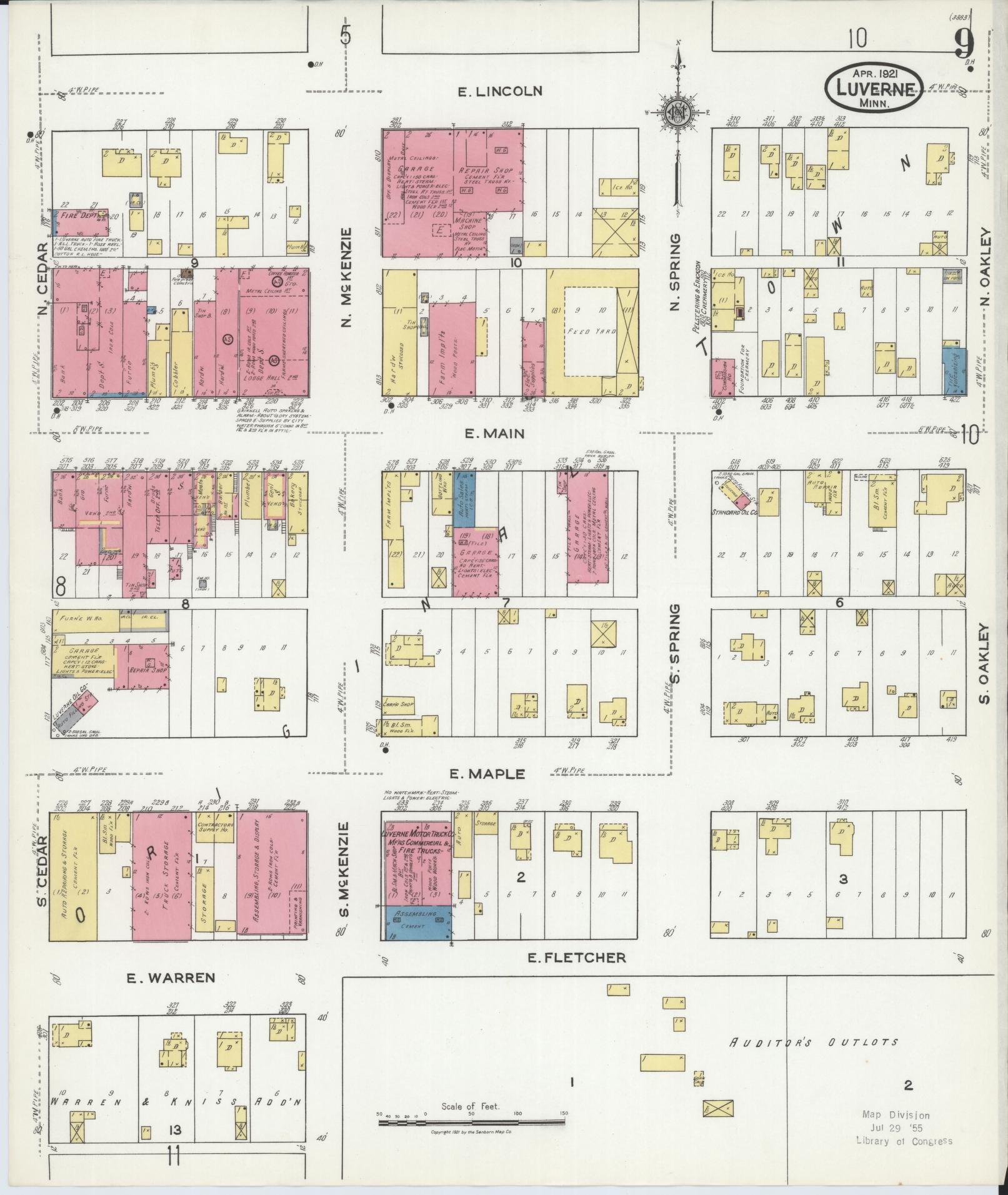Sanborn Fire Insurance Map from Luverne, Rock County, Minnesota (1921), Sheet #0009 - Historic Sanborn Fire Insurance Map Print, vintage old map wall art, antique decor, genealogy gift, Minnesota Minnesota map