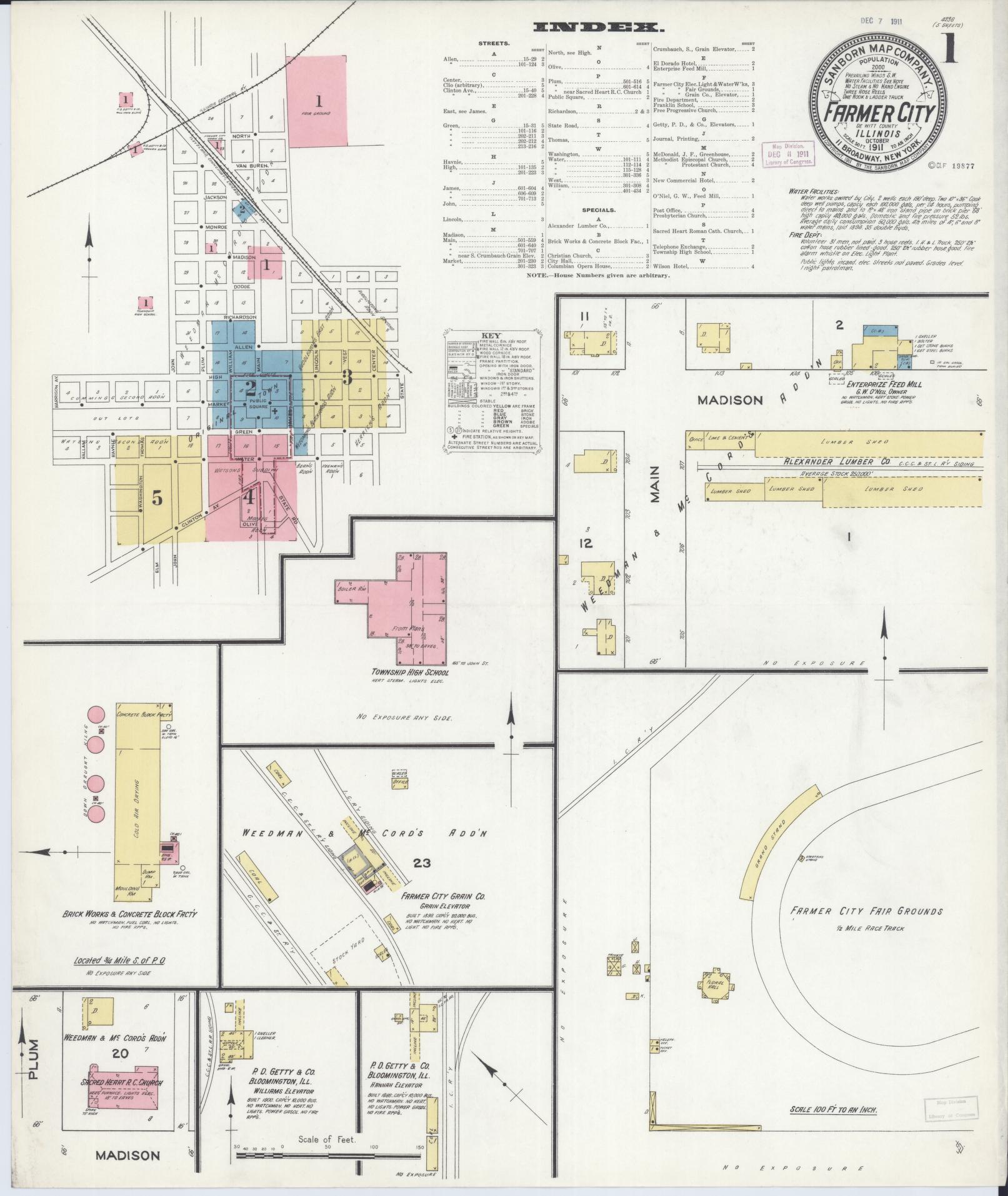 Sanborn Fire Insurance Map from Farmer City, De Witt County, Illinois (1911), Sheet #0001 - Complete Map Set gallery image, historic Sanborn map, vintage wall art, Illinois Illinois