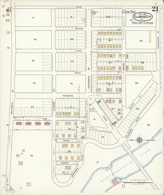 Sanborn Fire Insurance Map from Ellwood City, Lawrence County, Pennsylvania (1921), Sheet #0021 - Historic Sanborn Fire Insurance Map Print, vintage old map wall art, antique decor, genealogy gift, Pennsylvania Pennsylvania map