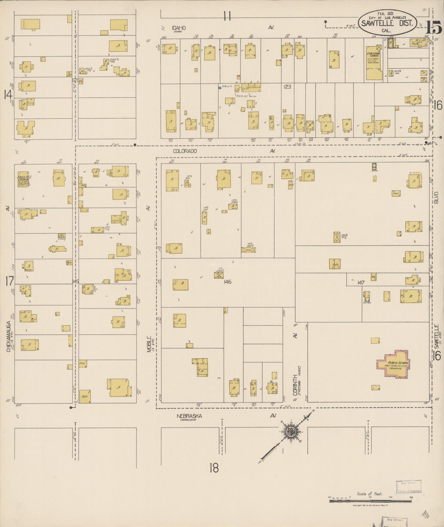 Sanborn Fire Insurance Map from Sawtelle, Los Angeles County, California (1921), Sheet #0015 - Complete Map Set gallery image, historic Sanborn map, vintage wall art, California California