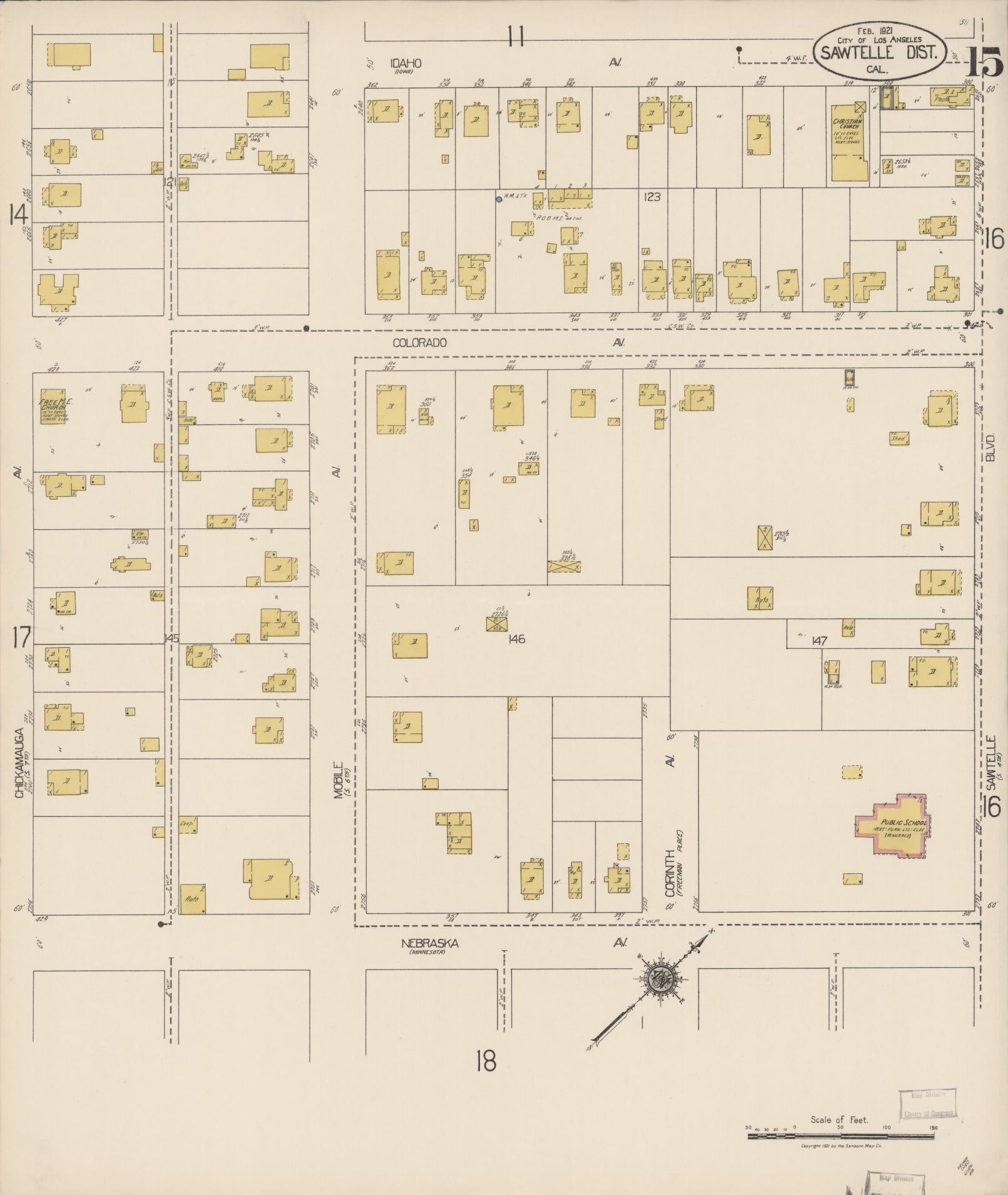 Sanborn Fire Insurance Map from Sawtelle, Los Angeles County, California (1921), Sheet #0015 - Complete Map Set gallery image, historic Sanborn map, vintage wall art, California California