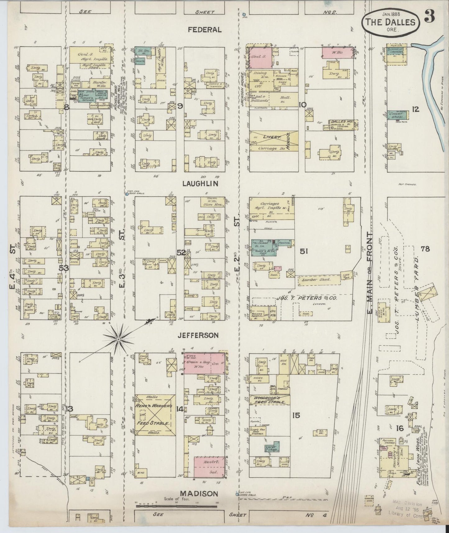 Sanborn Fire Insurance Map from The Dalles, Wasco County, Oregon (1888), Sheet #0003 - Complete Map Set gallery image, historic Sanborn map, vintage wall art, Oregon Oregon