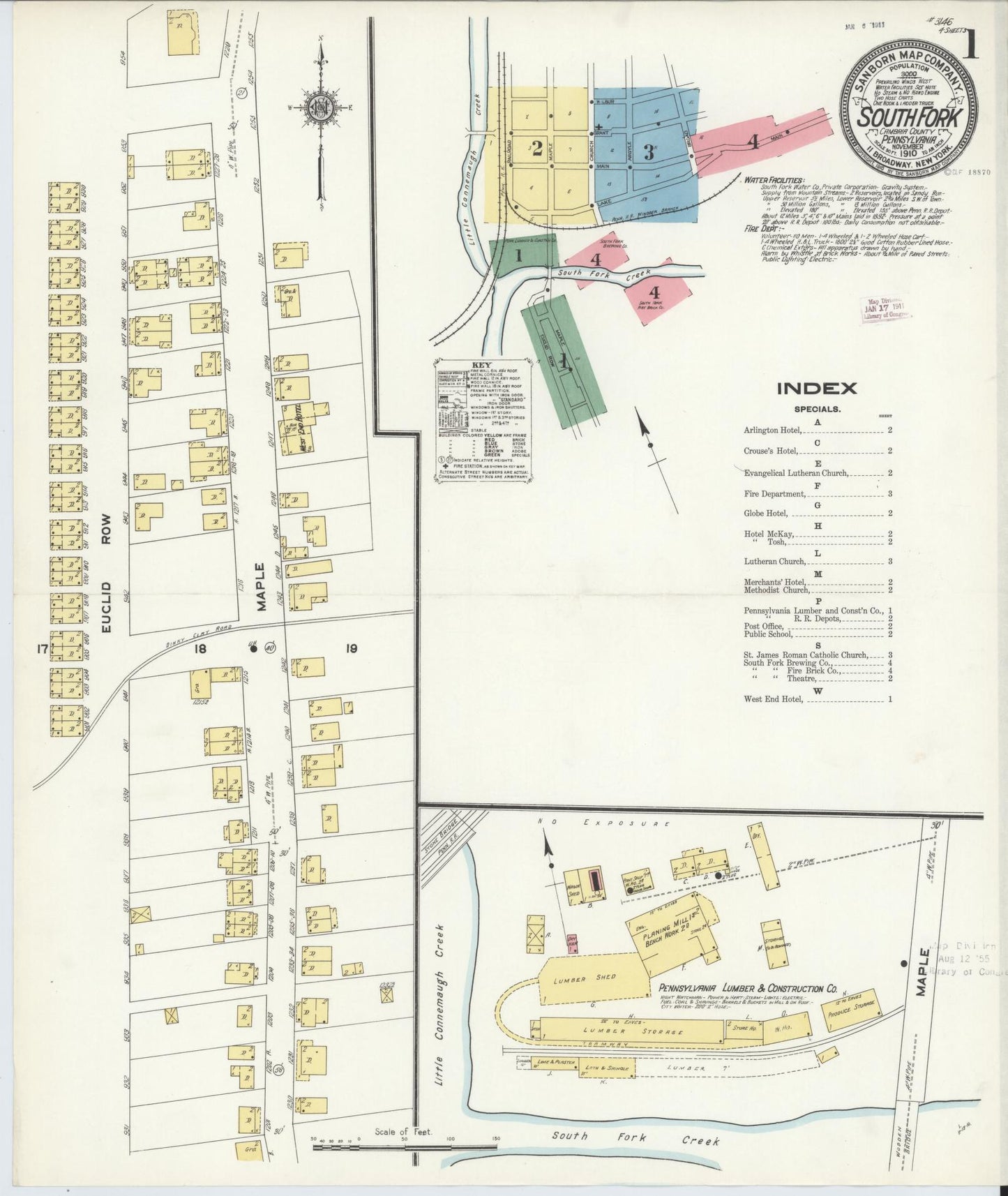 Sanborn Fire Insurance Map from South Fork, Cambria County, Pennsylvania (1910), Sheet #0001 - Complete Map Set gallery image, historic Sanborn map, vintage wall art, Pennsylvania Pennsylvania