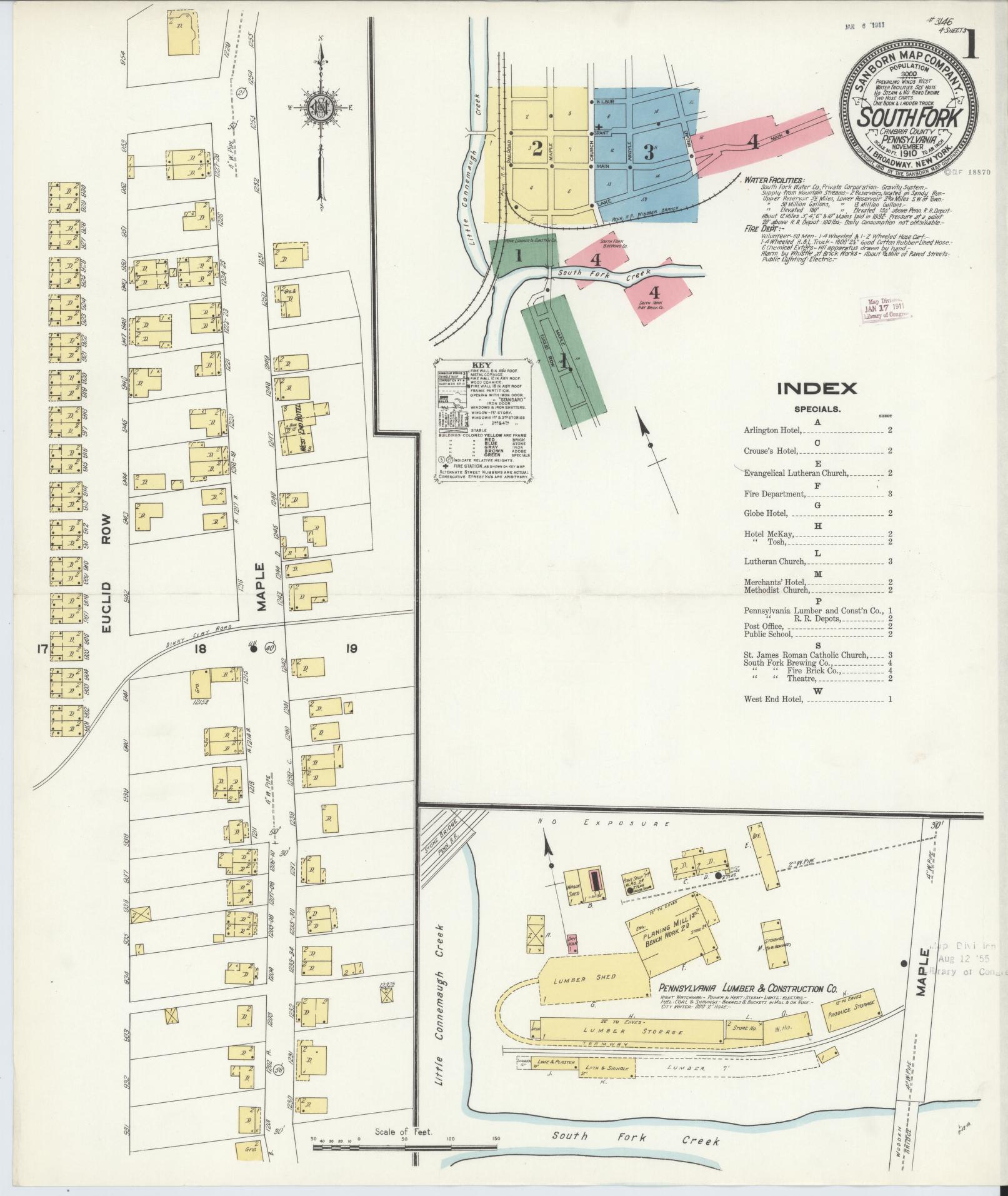 Sanborn Fire Insurance Map from South Fork, Cambria County, Pennsylvania (1910), Sheet #0001 - Complete Map Set gallery image, historic Sanborn map, vintage wall art, Pennsylvania Pennsylvania