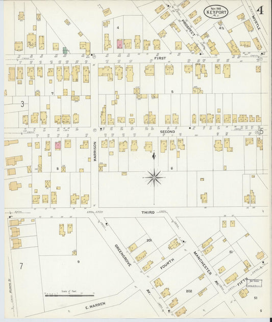 Sanborn Fire Insurance Map from Keyport, Monmouth County, New Jersey (1908), Sheet #0004 - Historic Sanborn Fire Insurance Map Print, vintage old map wall art, antique decor, genealogy gift, New Jersey New Jersey map