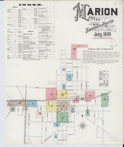 Sanborn Fire Insurance Map from Marion, Marion County, Ohio (1895), Sheet #0001 - Historic Sanborn Fire Insurance Map Print, vintage old map wall art, antique decor, genealogy gift, Ohio Ohio map