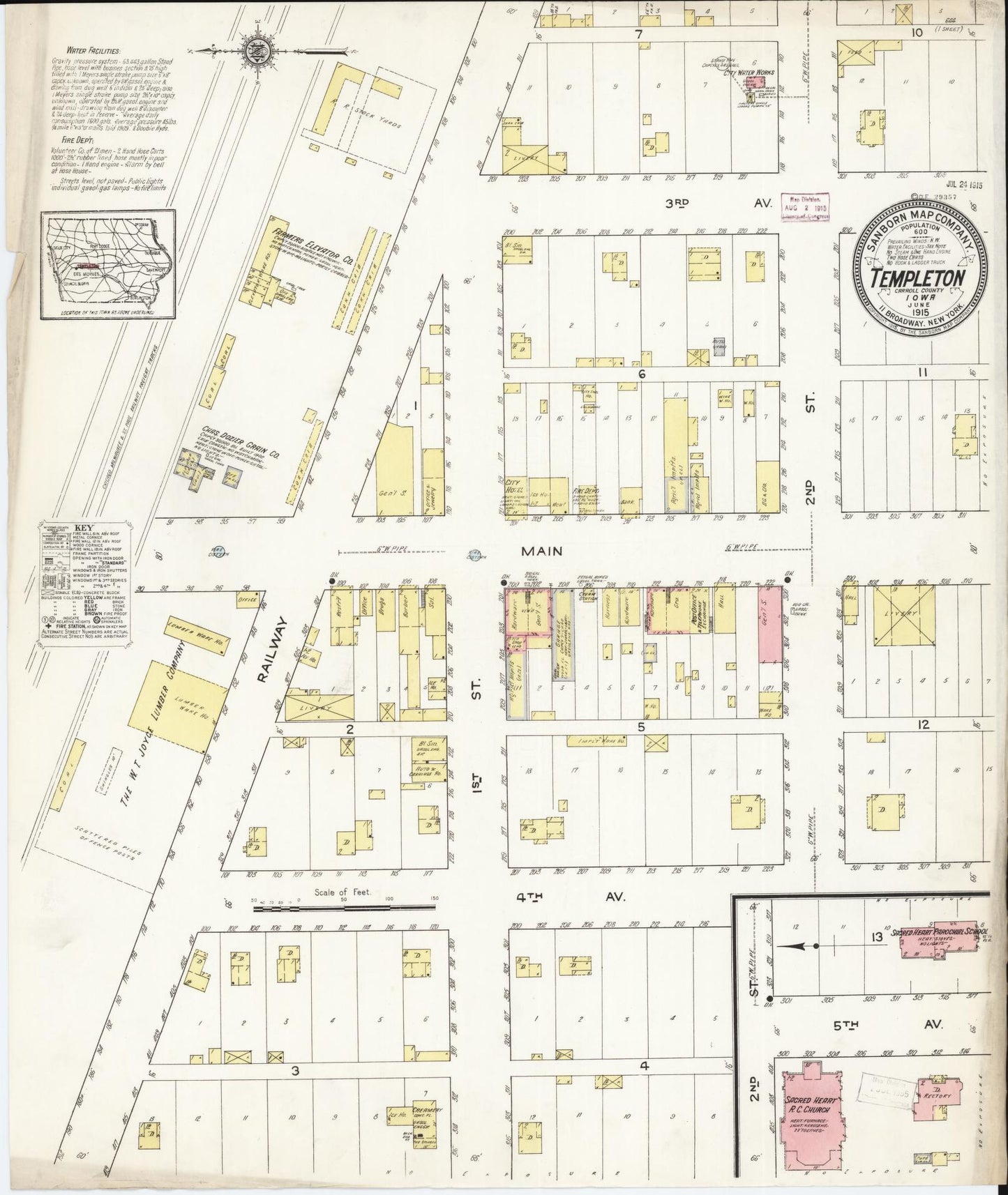Sanborn Fire Insurance Map from Templeton, Carroll County, Iowa (1915), Sheet #0001 - Historic Sanborn Fire Insurance Map Print, vintage old map wall art