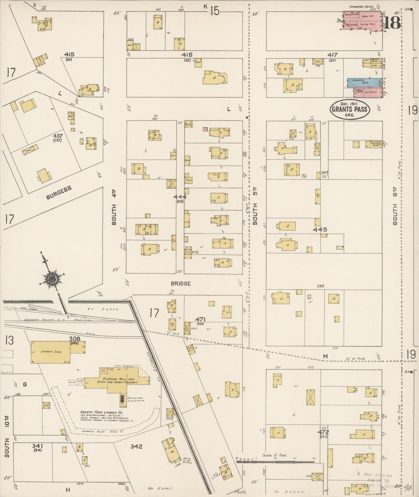 Sanborn Fire Insurance Map from Grants Pass, Josephine County, Oregon (1911), Sheet #0018 - Historic Sanborn Fire Insurance Map Print, vintage old map wall art, antique decor, genealogy gift, Oregon Oregon map