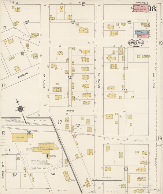 Sanborn Fire Insurance Map from Grants Pass, Josephine County, Oregon (1911), Sheet #0018 - Historic Sanborn Fire Insurance Map Print, vintage old map wall art, antique decor, genealogy gift, Oregon Oregon map