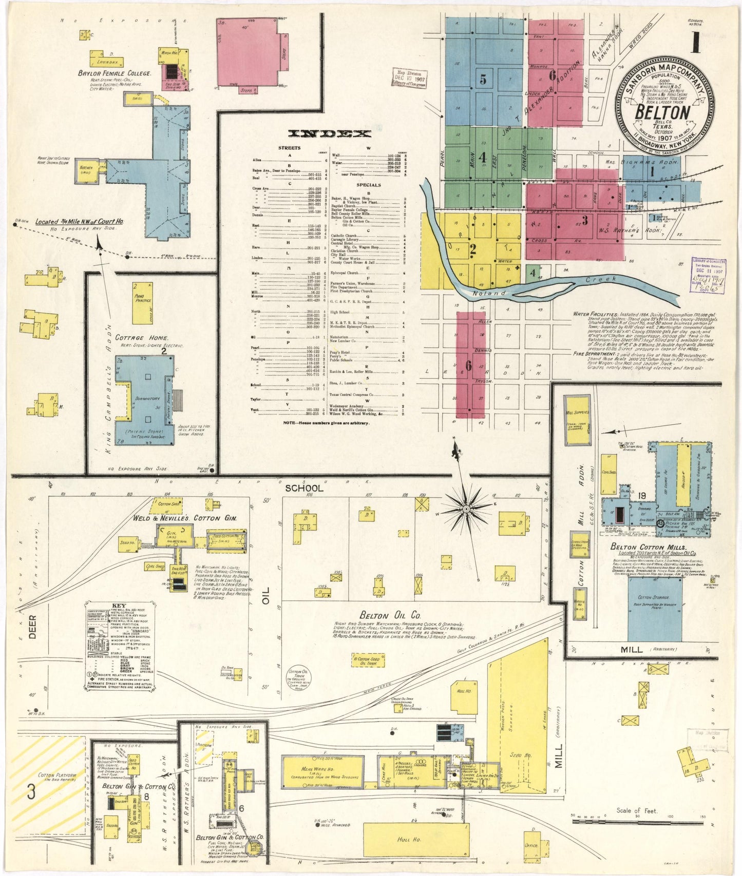 Sanborn Fire Insurance Map from Belton, Bell County, Texas (1907), Sheet #0001 - Historic Sanborn Fire Insurance Map Print, vintage old map wall art, antique decor, genealogy gift, Texas Texas map