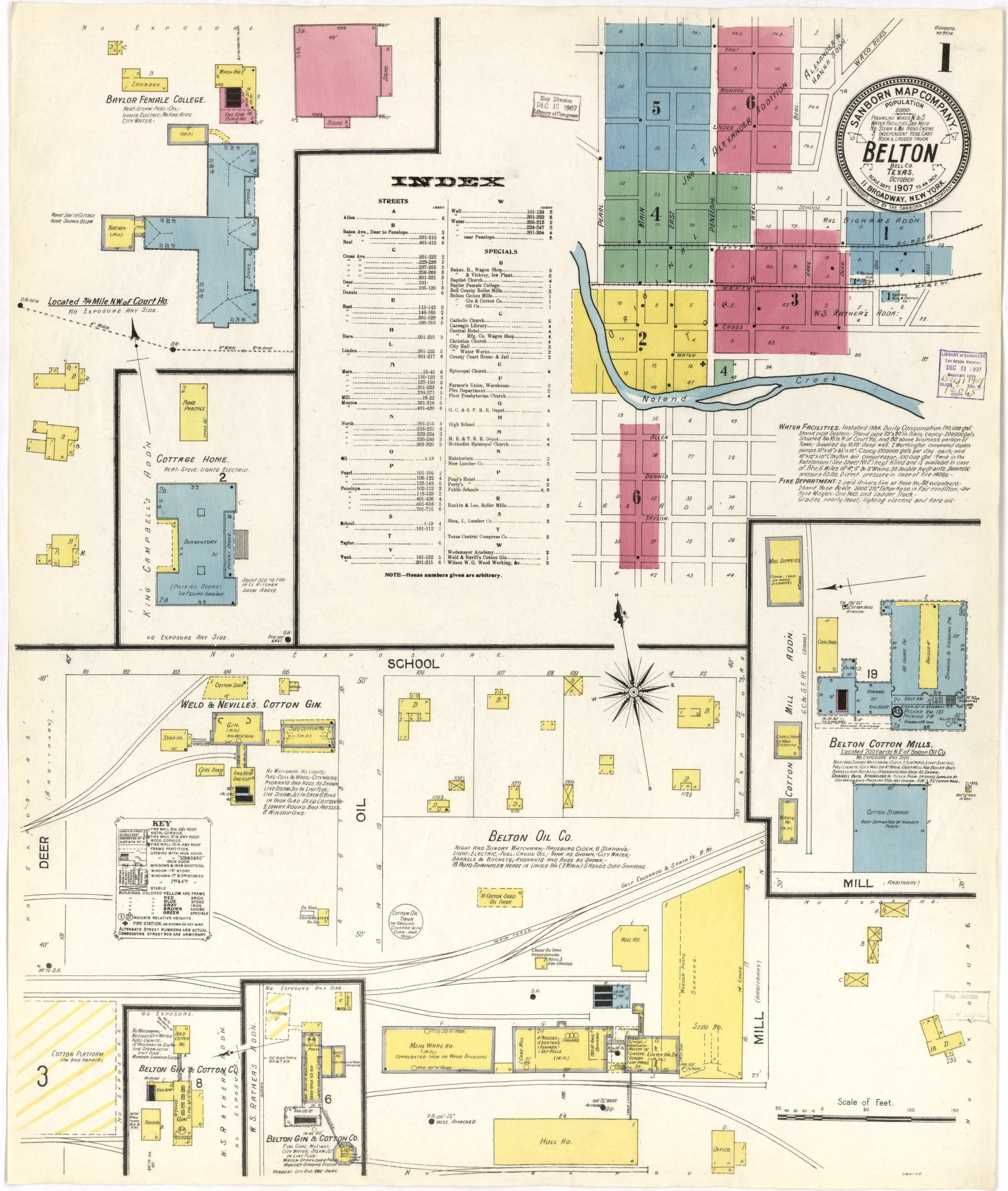 Sanborn Fire Insurance Map from Belton, Bell County, Texas (1907), Sheet #0001 - Historic Sanborn Fire Insurance Map Print, vintage old map wall art, antique decor, genealogy gift, Texas Texas map