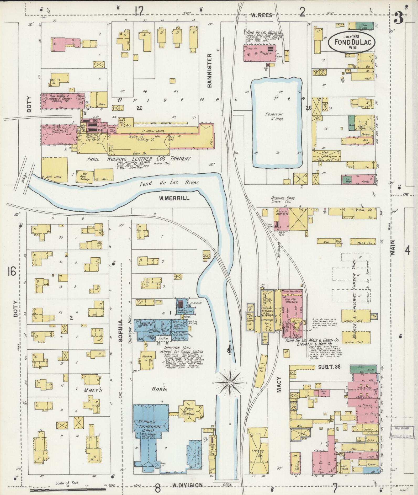 Sanborn Fire Insurance Map from Fond du Lac, Fond du Lac County, Wisconsin (1898), Sheet #0003 - Historic Sanborn Fire Insurance Map Print, vintage old map wall art, antique decor, genealogy gift, Wisconsin Wisconsin map