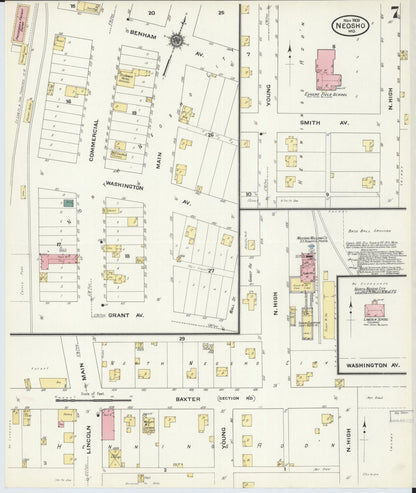 Sanborn Fire Insurance Map from Neosho, Newton County, Missouri (1909), Sheet #0007 - Historic Sanborn Fire Insurance Map Print, vintage old map wall art, antique decor, genealogy gift, Missouri Missouri map