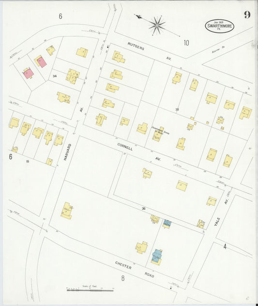 Sanborn Fire Insurance Map from Swarthmore, Delaware County, Pennsylvania (1909), Sheet #0009 - Historic Sanborn Fire Insurance Map Print, vintage old map wall art, antique decor, genealogy gift, Swarthmore Delaware map