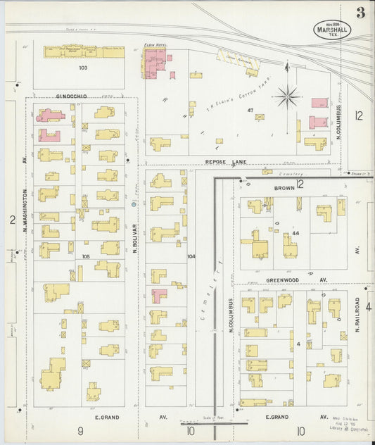 Sanborn Fire Insurance Map from Marshall, Harrison County, Texas (1899), Sheet #0003 - Historic Sanborn Fire Insurance Map Print, vintage old map wall art, antique decor, genealogy gift, Texas Texas map