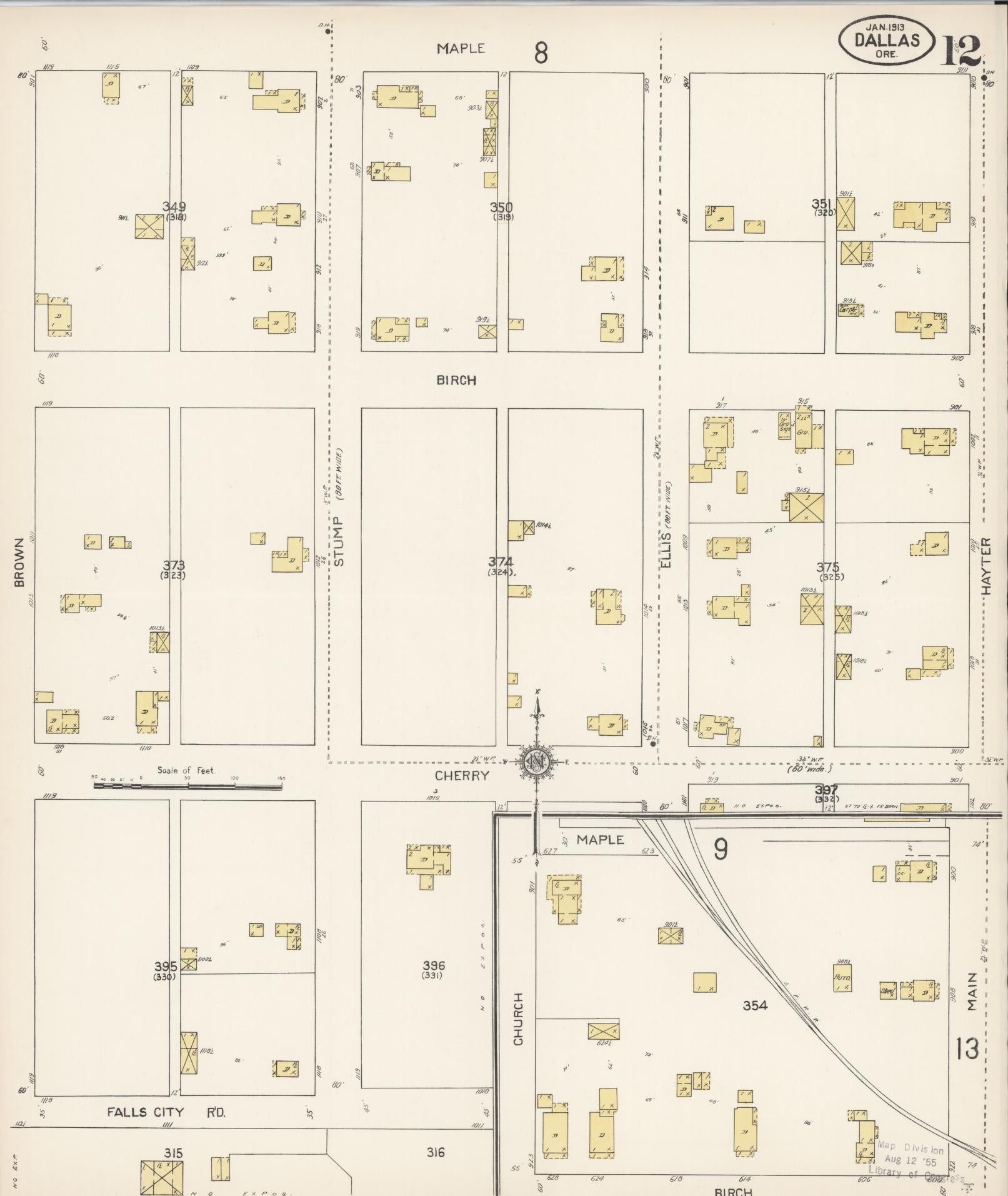 Sanborn Fire Insurance Map from Dallas, Polk County, Oregon (1913), Sheet #0012 - Historic Sanborn Fire Insurance Map Print, vintage old map wall art, antique decor, genealogy gift, Oregon Oregon map