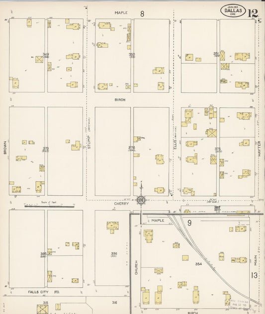 Sanborn Fire Insurance Map from Dallas, Polk County, Oregon (1913), Sheet #0012 - Historic Sanborn Fire Insurance Map Print, vintage old map wall art, antique decor, genealogy gift, Oregon Oregon map