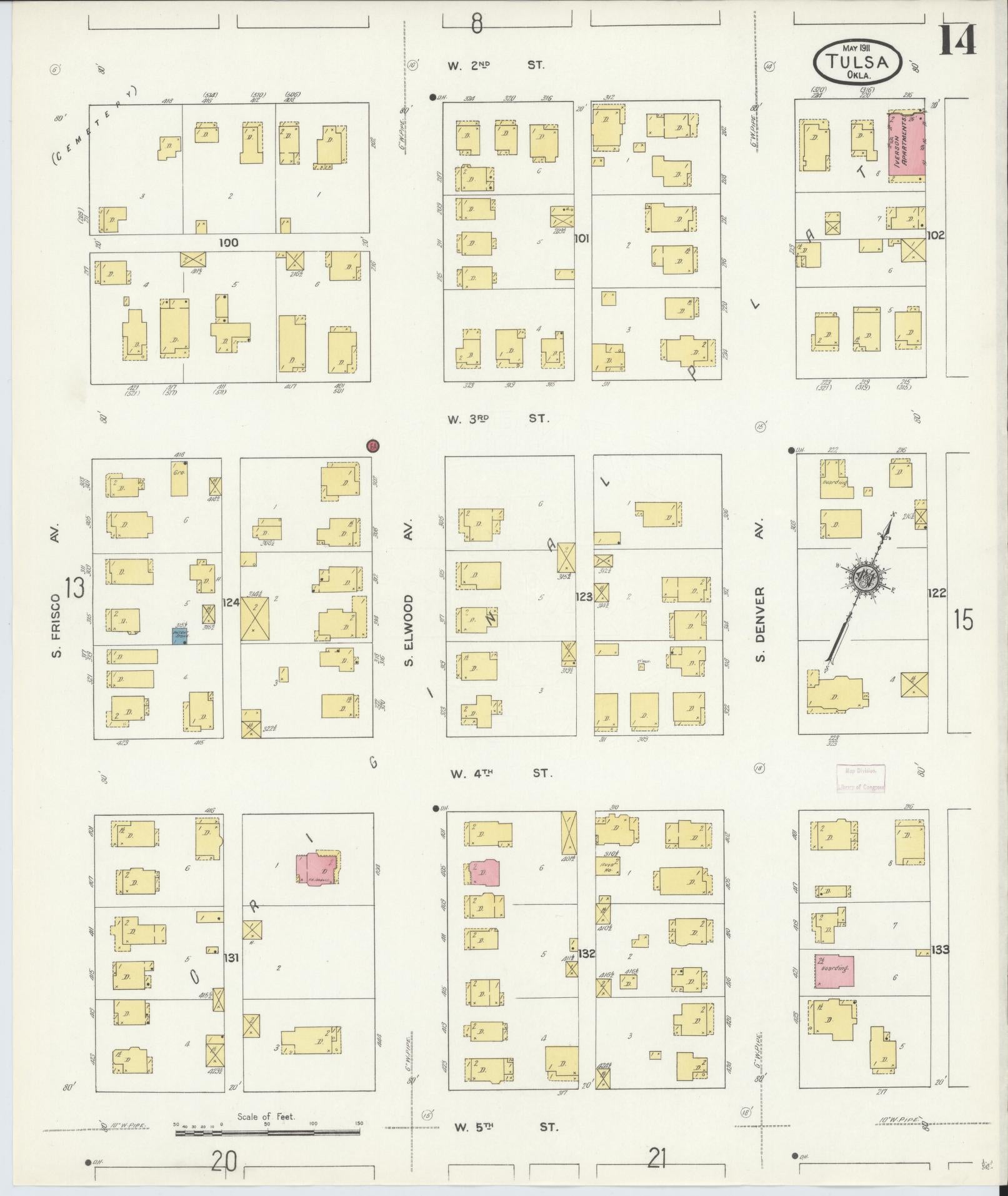 Sanborn Fire Insurance Map from Tulsa, Tulsa County, Oklahoma (1911), Sheet #0014 - Complete Map Set gallery image, historic Sanborn map, vintage wall art, Oklahoma Oklahoma