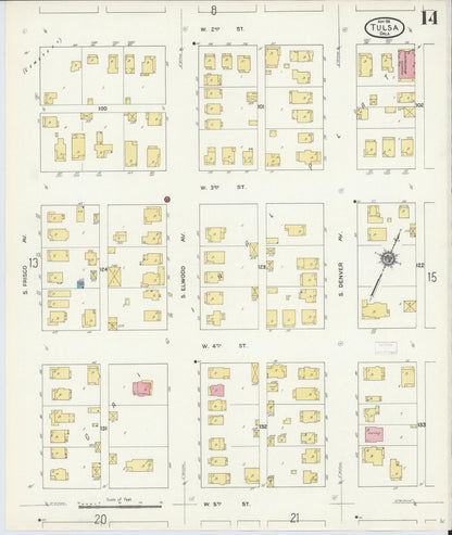 Sanborn Fire Insurance Map from Tulsa, Tulsa County, Oklahoma (1911), Sheet #0014 - Complete Map Set gallery image, historic Sanborn map, vintage wall art, Oklahoma Oklahoma