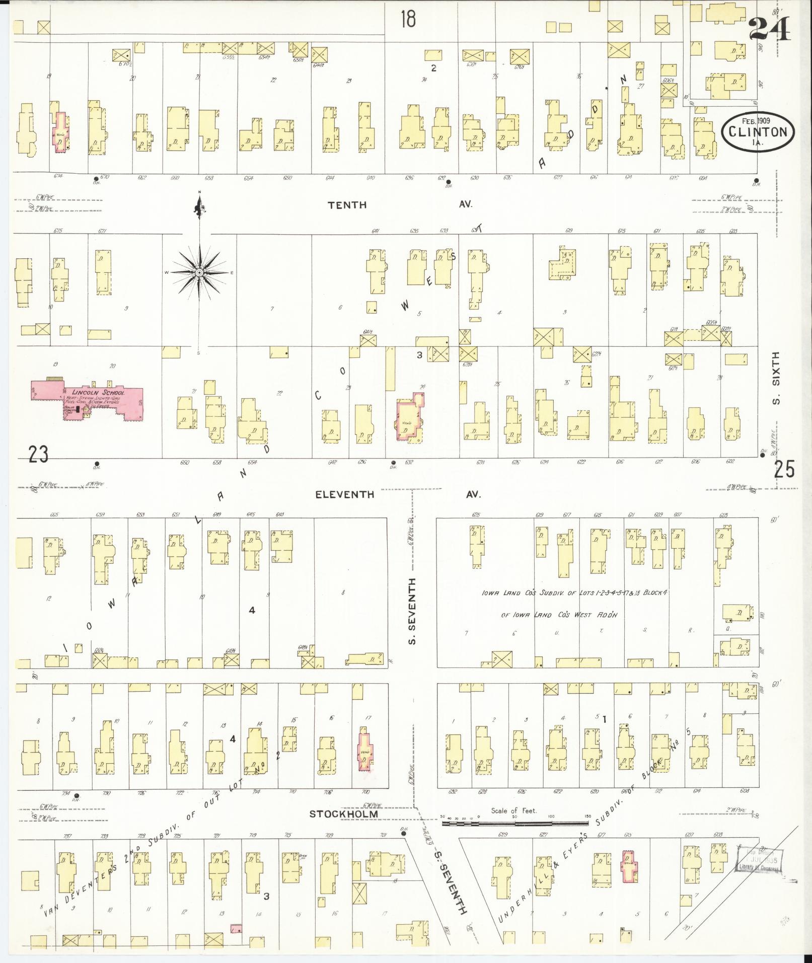 Sanborn Fire Insurance Map from Clinton, Clinton County, Iowa (1909), Sheet #0024 - Historic Sanborn Fire Insurance Map Print, vintage old map wall art