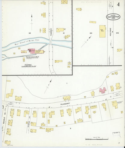 Sanborn Fire Insurance Map from East Hampton, Hampshire County, Massachusetts (1910), Sheet #0004 - Historic Sanborn Fire Insurance Map Print, vintage old map wall art, antique decor, genealogy gift, Massachusetts Massachusetts map