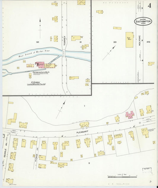 Sanborn Fire Insurance Map from East Hampton, Hampshire County, Massachusetts (1910), Sheet #0004 - Historic Sanborn Fire Insurance Map Print, vintage old map wall art, antique decor, genealogy gift, Massachusetts Massachusetts map