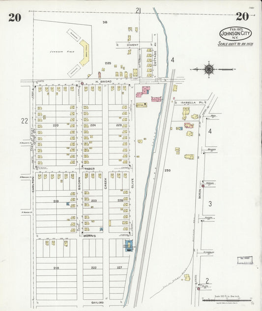 Sanborn Fire Insurance Map from Johnson City, Broome County, New York (1925), Sheet #0020 - Historic Sanborn Fire Insurance Map Print, vintage old map wall art, antique decor, genealogy gift, New York New York map
