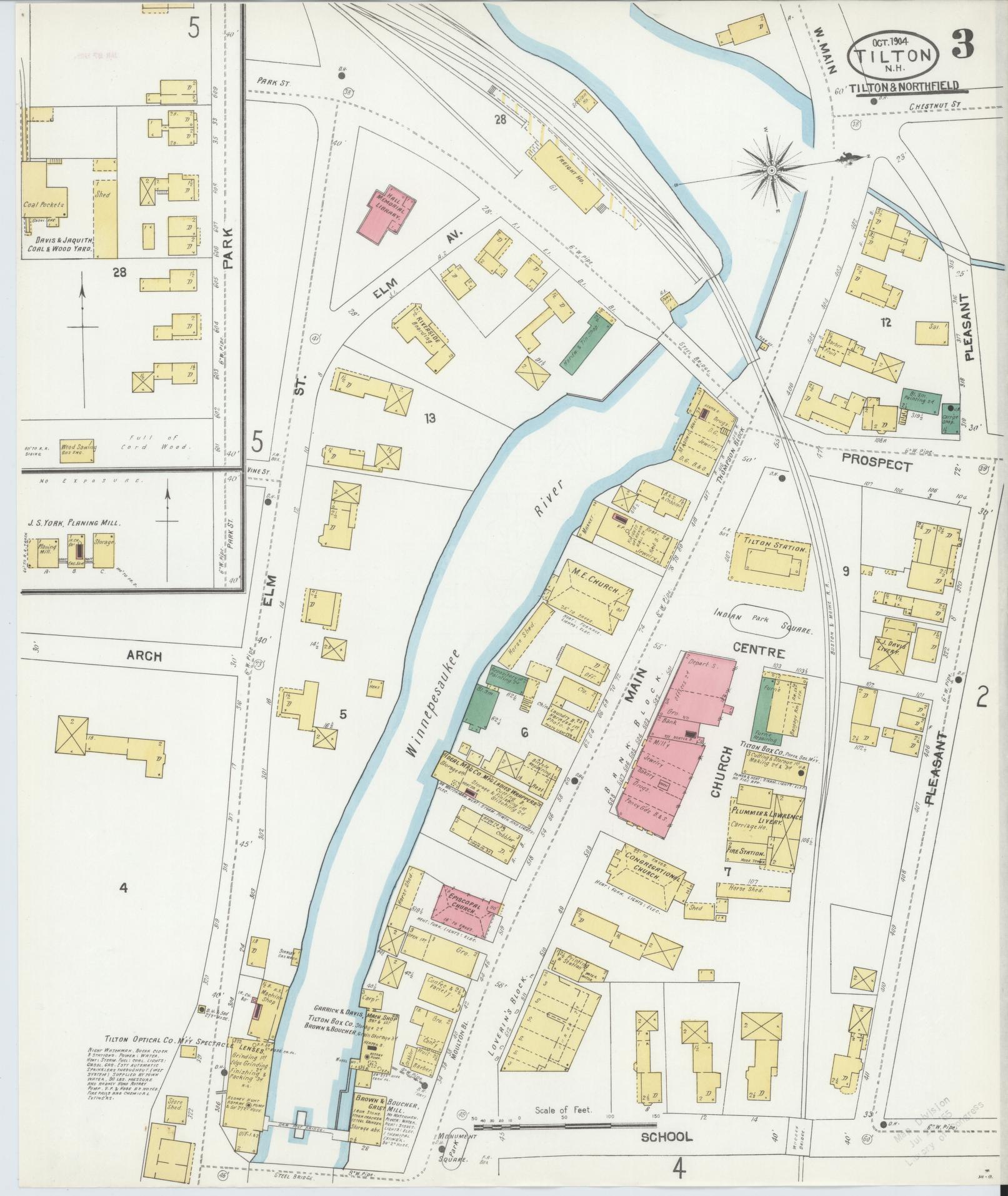 Sanborn Fire Insurance Map from Tilton, Belknap County, New Hampshire (1904), Sheet #0003 - Complete Map Set gallery image, historic Sanborn map, vintage wall art, New Hampshire New Hampshire