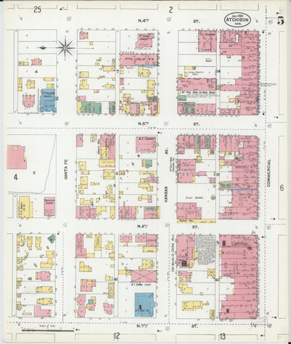 Sanborn Fire Insurance Map from Atchison, Atchison County, Kansas (1901), Sheet #0005 - Complete Map Set gallery image, historic Sanborn map, vintage wall art, Kansas Kansas