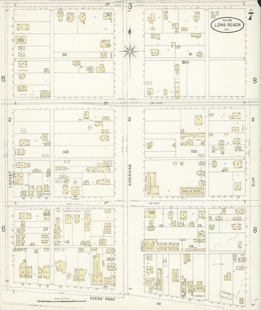 Sanborn Fire Insurance Map from Long Beach, Los Angeles County, California (1898), Sheet #0007 - Historic Sanborn Fire Insurance Map Print, vintage old map wall art, antique decor, genealogy gift, California California map