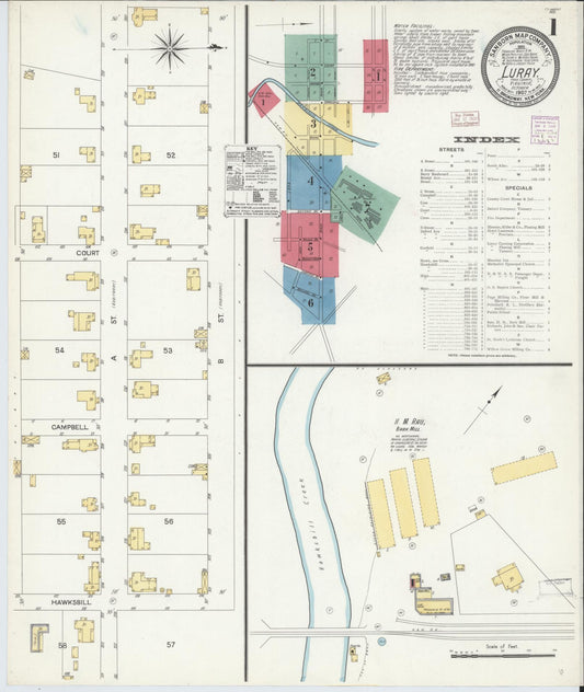 Sanborn Fire Insurance Map from Luray, Page County, Virginia (1907), Sheet #0001 - Historic Sanborn Fire Insurance Map Print, vintage old map wall art, antique decor, genealogy gift, Virginia Virginia map