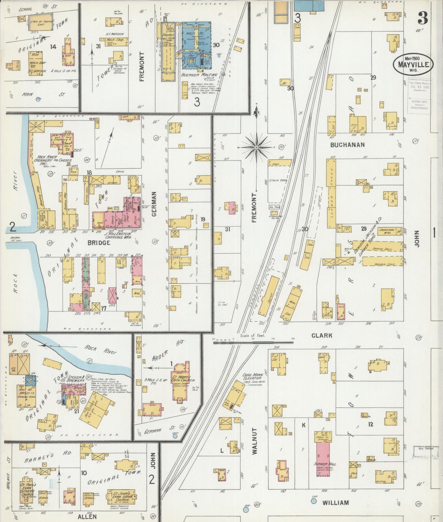 Sanborn Fire Insurance Map from Mayville, Dodge County, Wisconsin (1900), Sheet #0003 - Historic Sanborn Fire Insurance Map Print, vintage old map wall art, antique decor, genealogy gift, Wisconsin Wisconsin map