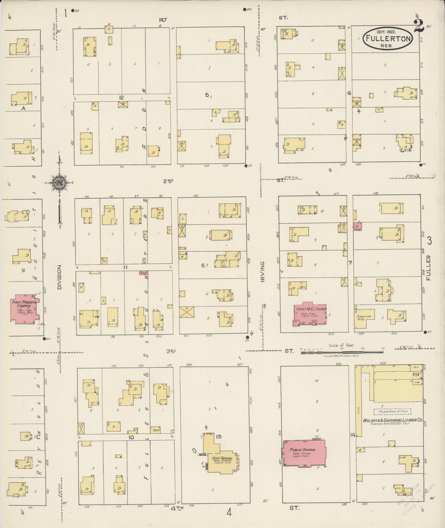 Sanborn Fire Insurance Map from Fullerton, Nance County, Nebraska (1922), Sheet #0002 - Complete Map Set gallery image, historic Sanborn map, vintage wall art, Nebraska Nebraska