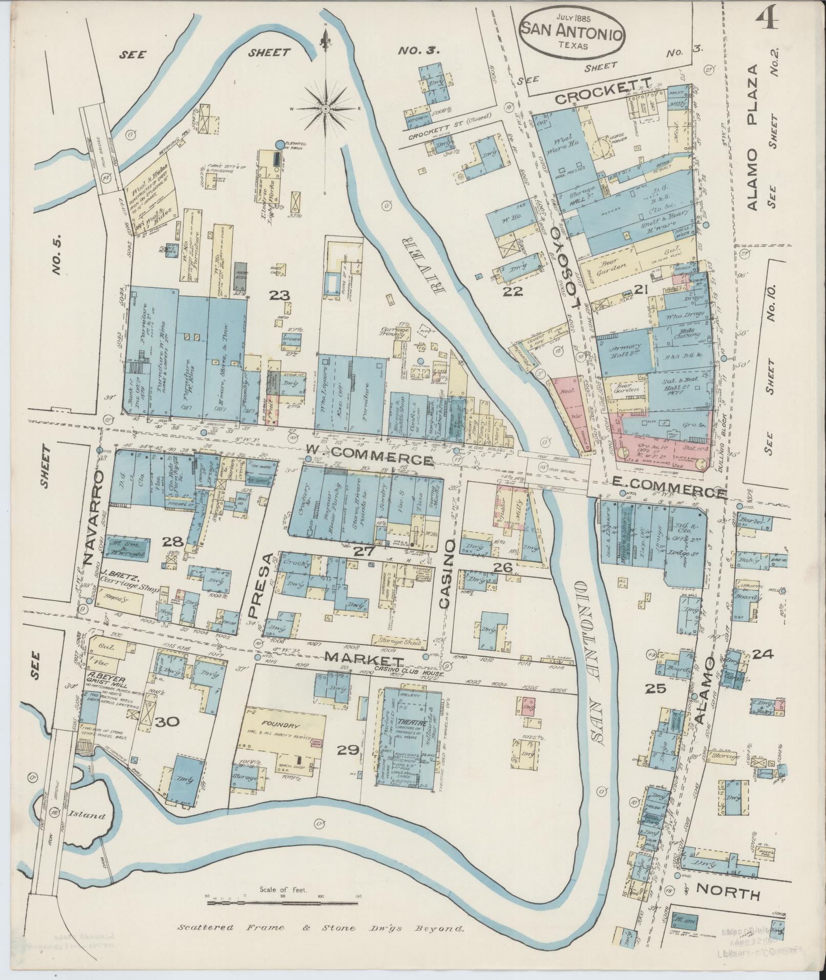Sanborn Fire Insurance Map from San Antonio, Bexar County, Texas. (1885), Sheet 4 – Historic Sanborn Fire Insurance Map Print