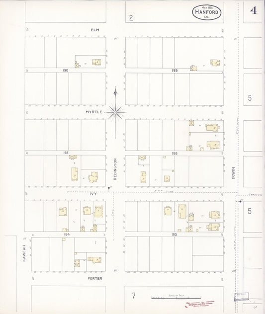 Sanborn Fire Insurance Map from Hanford, Kings County, California (1898), Sheet #0004 - Historic Sanborn Fire Insurance Map Print, vintage old map wall art, antique decor, genealogy gift, California California map