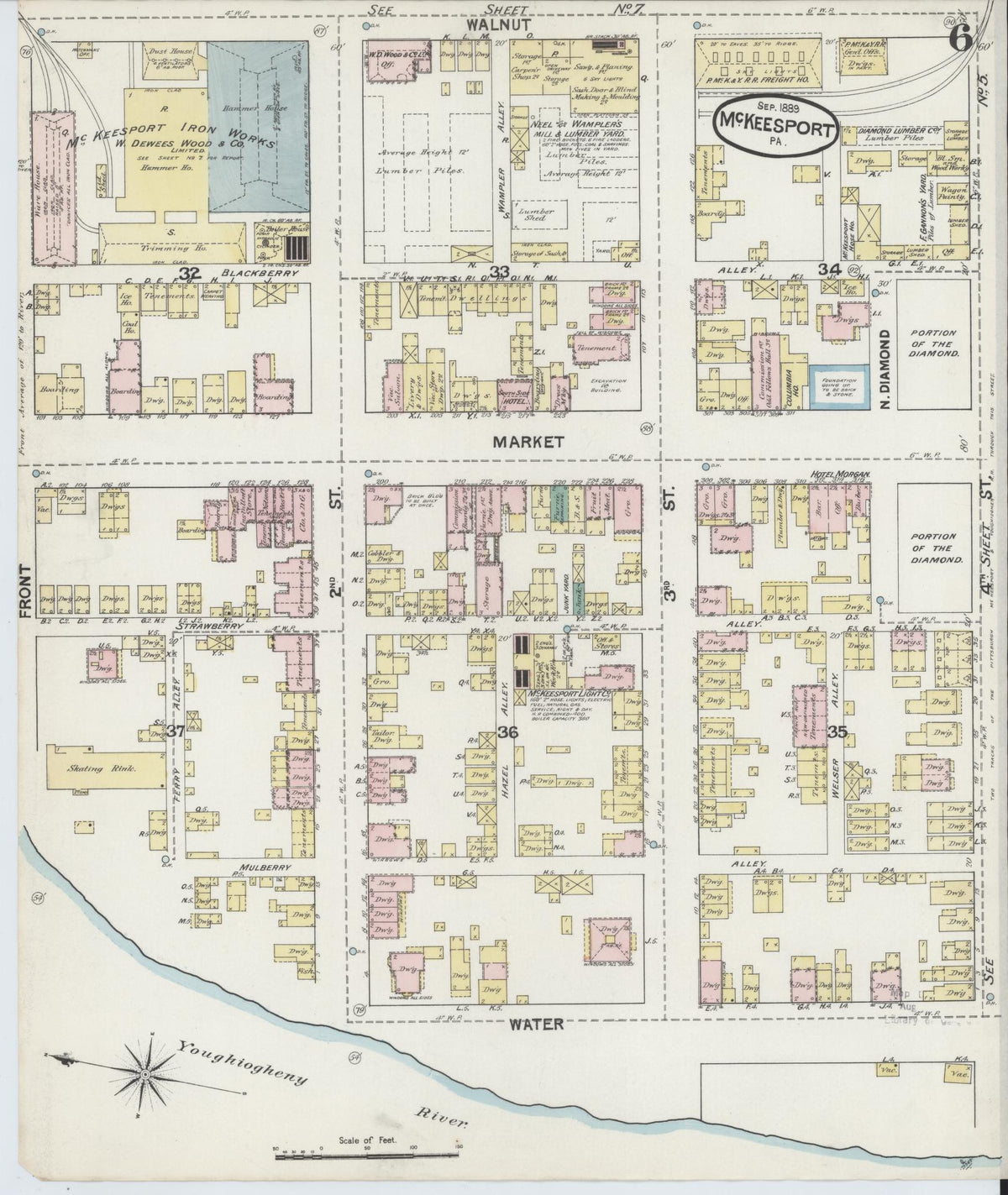 Sanborn Fire Insurance Map from McKeesport, Allegheny County, Pennsylvania (1889), Sheet #0006 - Complete Map Set gallery image, historic Sanborn map, vintage wall art, Pennsylvania Pennsylvania
