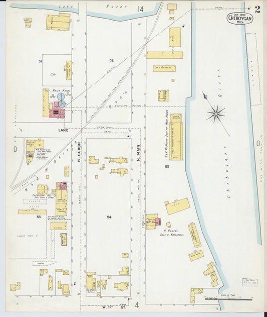 Sanborn Fire Insurance Map from Cheboygan, Cheboygan County, Michigan (1900), Sheet #0002 - Historic Sanborn Fire Insurance Map Print, vintage old map wall art, antique decor, genealogy gift, Michigan Michigan map