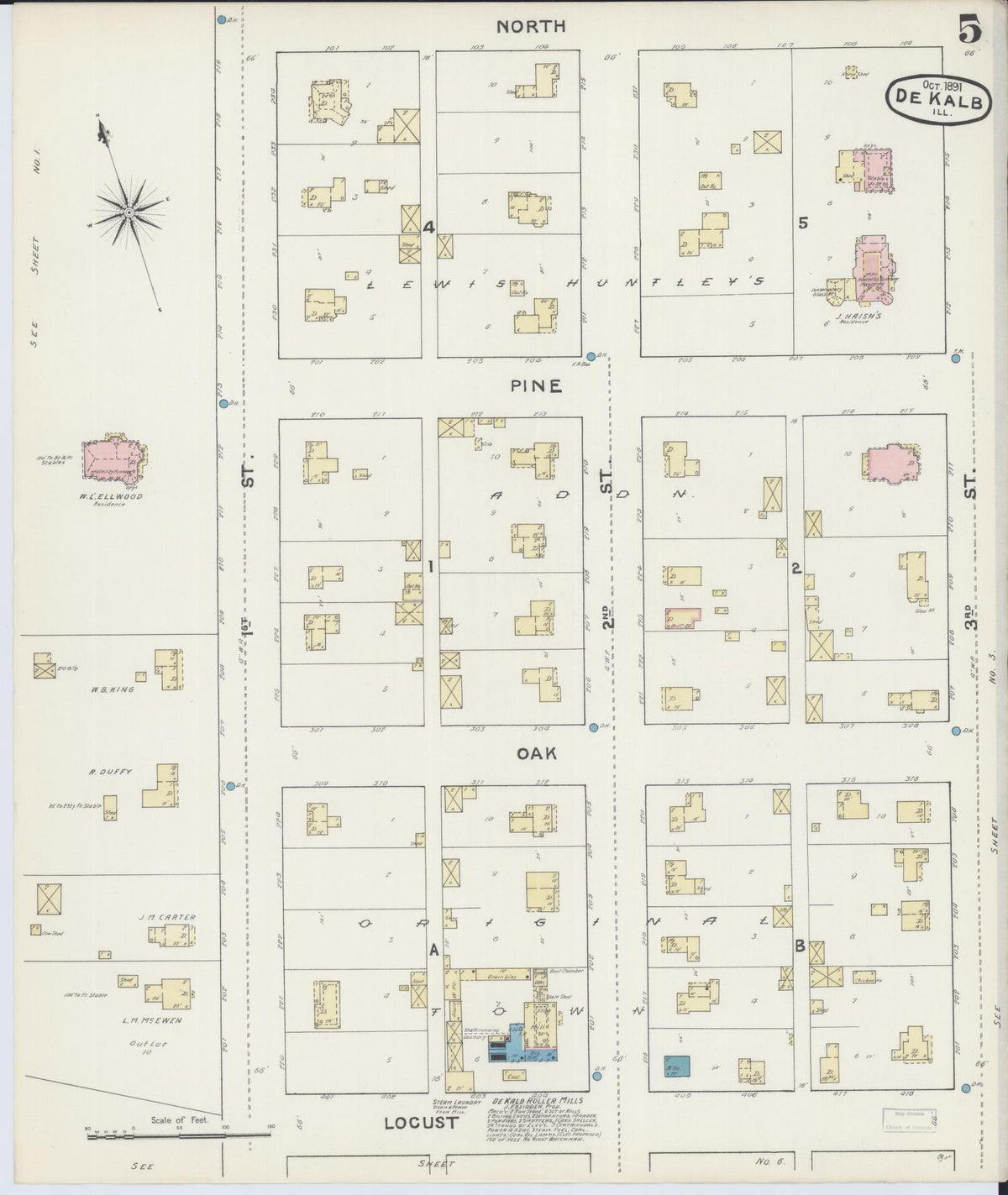 Sanborn Fire Insurance Map from De Kalb, De Kalb County, Illinois (1891), Sheet #0005 - Complete Map Set gallery image, historic Sanborn map, vintage wall art, Illinois Illinois